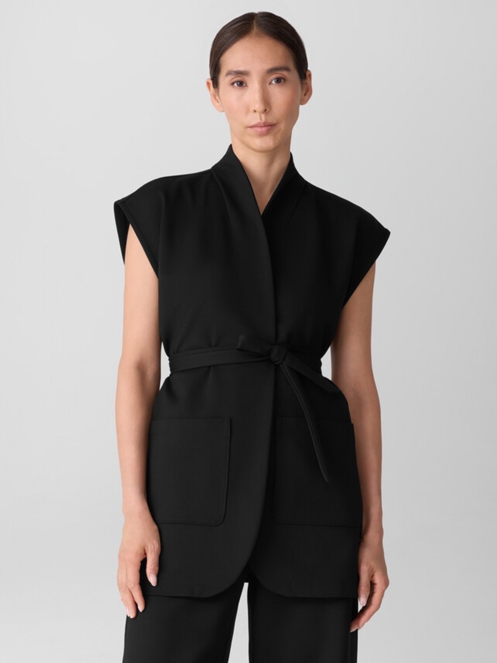 Eileen Fischer Flex Ponte High Collar Vest Black NO BELT New Small $248 Retail